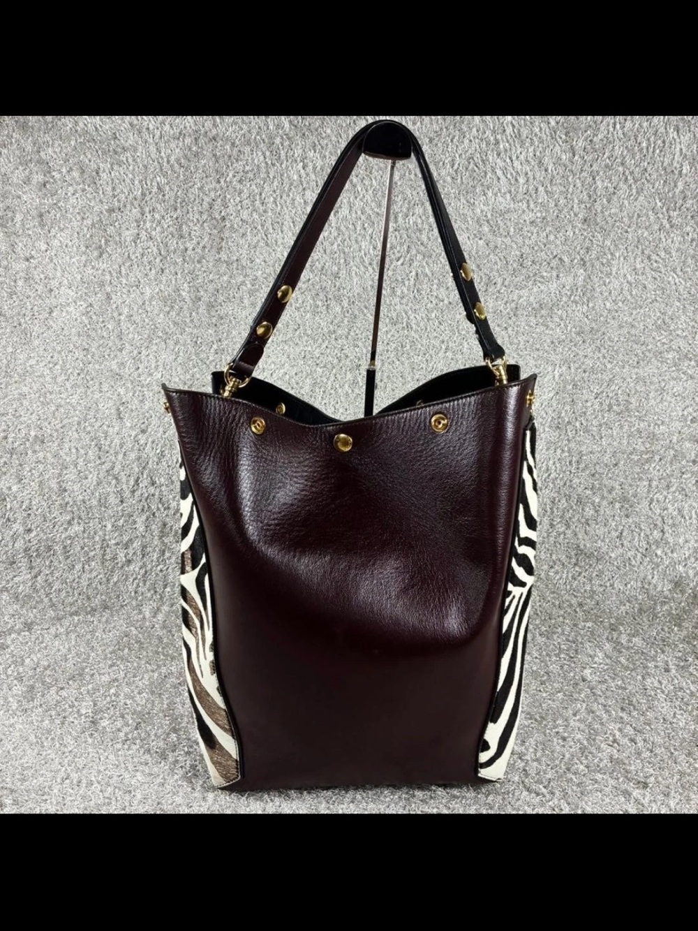 Mulberry Black Leather Shoulder Bag with Zebra-Print Panels - Picture 3 of 14